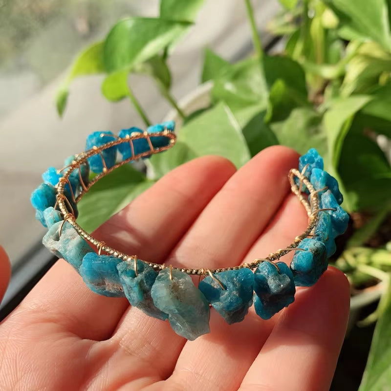 Amethyst, Citrine, and Quartz Crystals Healing Rock Cuff Bracelet -Kyanite