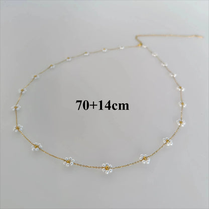 Waterproof Stainless Steel 18K Gold Plated Pearl Flower Belly Chain Bikini Jewelry Sexy Waist Beads Summer Accessories for Beach