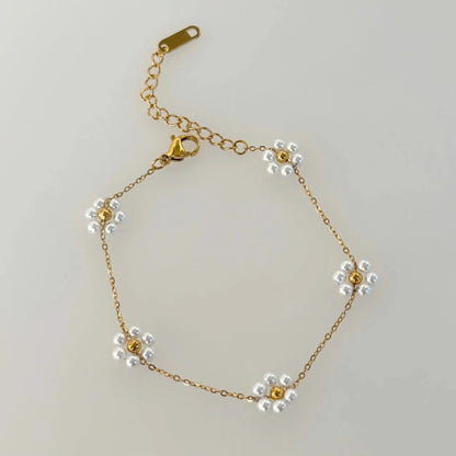 Waterproof Stainless Steel 18K Gold Plated Pearl Flower Belly Chain Bikini Jewelry Sexy Waist Beads Summer Accessories for Beach