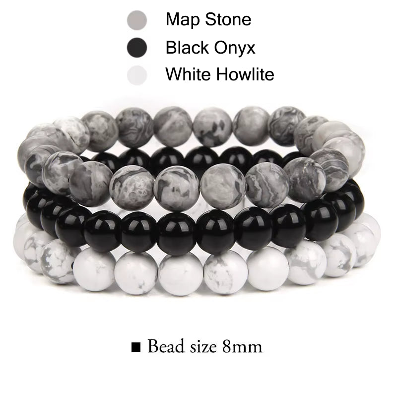 Stylish Multi-Layer Natural Stone Bracelet Set for Men - Black Lava Rock, Hematite, Onyx & Wood Beads - Perfect for Any Occasion!