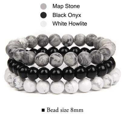 Stylish Multi-Layer Natural Stone Bracelet Set for Men - Black Lava Rock, Hematite, Onyx & Wood Beads - Perfect for Any Occasion!