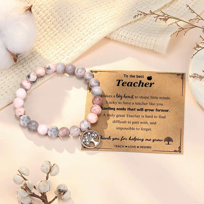 Natural Stone Teacher Bracelet Gifts for Women,Thank You Gifts for Teacher Meaningful Gifts for Women with Gift Message Card