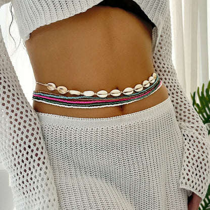 Boho Colorful Beaded Elastic Belly Waist Chain Women Sexy Bikini African Waist Beads Summer Beach Body Chain Jewelry Accessories