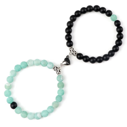 Charming 2Pcs Natural Stone Heart Bead Bracelets for Couples - Perfect Gift for Love and Friendship