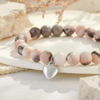 8Mm Pink Zebra Beads Bracelets with Card Matte Natural Stone Purple Agate Crystal for Women Men Yoga Meditation Jewelry Gift