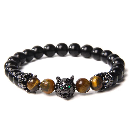 Embrace Your Spirit with the Wolf Charm Natural Stone Beaded Bracelet - Fashionable & Unisex Jewelry for Every Occasion