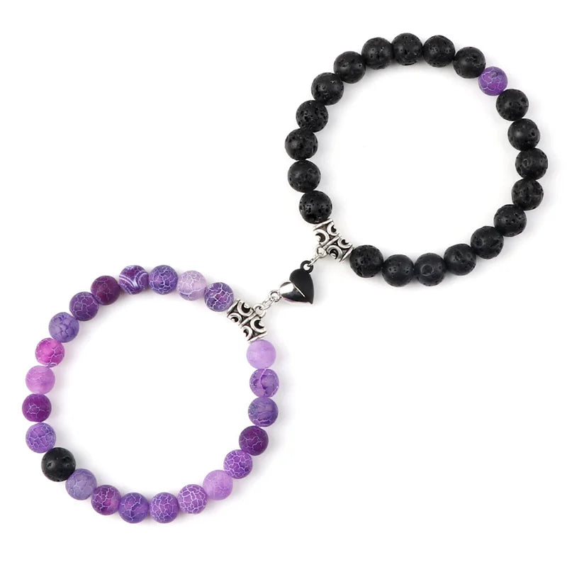 Charming 2Pcs Natural Stone Heart Bead Bracelets for Couples - Perfect Gift for Love and Friendship
