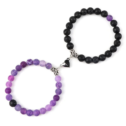 Charming 2Pcs Natural Stone Heart Bead Bracelets for Couples - Perfect Gift for Love and Friendship