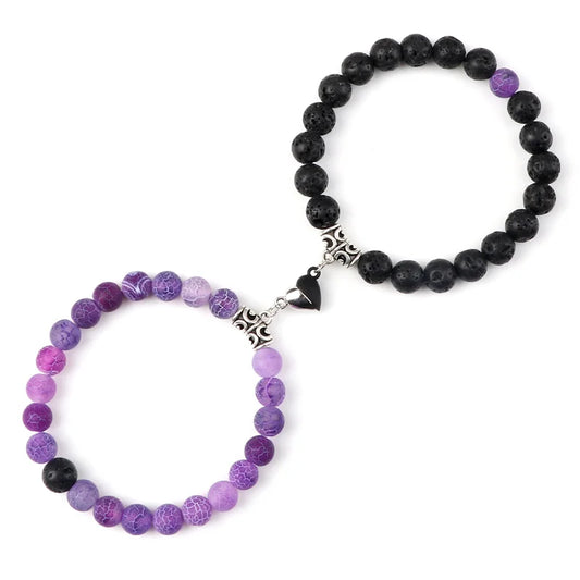 Unite Your Love with Our Hot Sale 2Pcs/Set Natural Stone Heart Magnet Couple Bracelets - Perfect Fashion Jewelry Gift for Lovers!