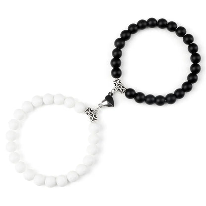 Charming 2Pcs Natural Stone Heart Bead Bracelets for Couples - Perfect Gift for Love and Friendship