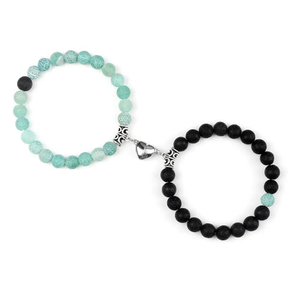 Charming 2Pcs Natural Stone Heart Bead Bracelets for Couples - Perfect Gift for Love and Friendship