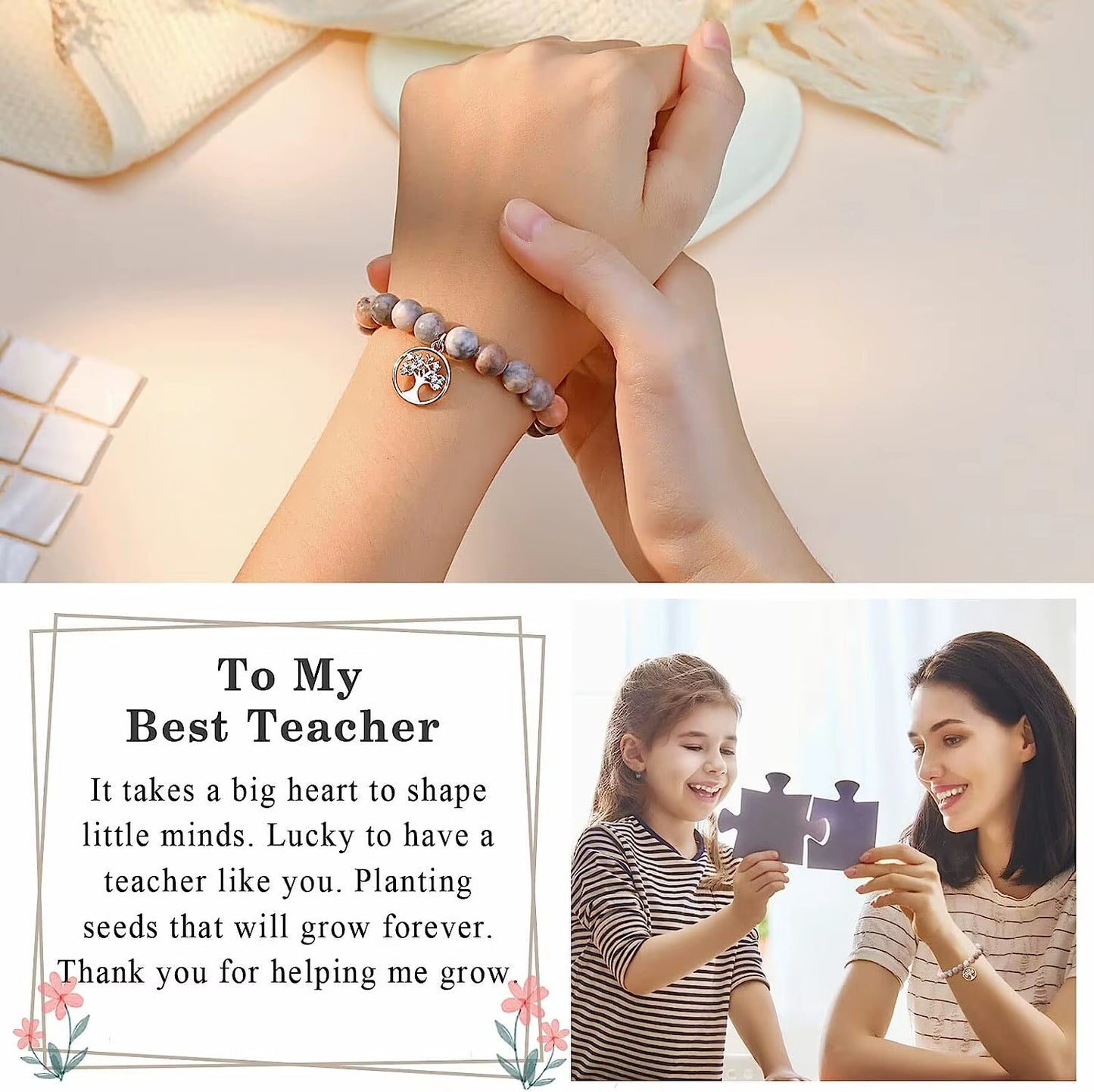 Natural Stone Teacher Bracelet Gifts for Women,Thank You Gifts for Teacher Meaningful Gifts for Women with Gift Message Card