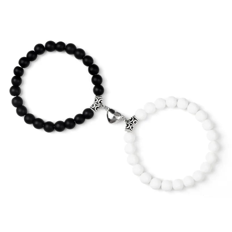 Charming 2Pcs Natural Stone Heart Bead Bracelets for Couples - Perfect Gift for Love and Friendship