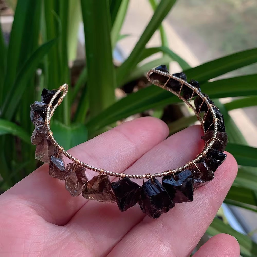 Amethyst, Citrine, and Quartz Crystals Healing Rock Cuff Bracelet - Fluorite