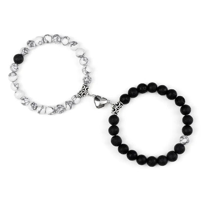 Charming 2Pcs Natural Stone Heart Bead Bracelets for Couples - Perfect Gift for Love and Friendship