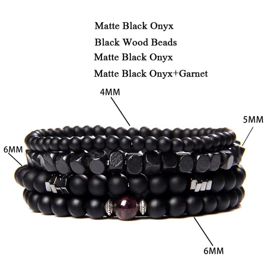 Elevate Your Style with Our Multi-Layer Natural Stone Bracelet Set - Featuring Black Lava Rock, Hematite, Onyx, and Wood Beads for Men and Women