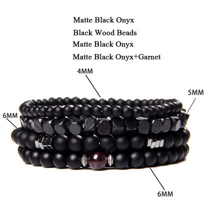 Elevate Your Style with Our Multi-Layer Natural Stone Bracelet Set - Black Lava Rock, Hematite, Onyx & Wood Beads for Men and Women