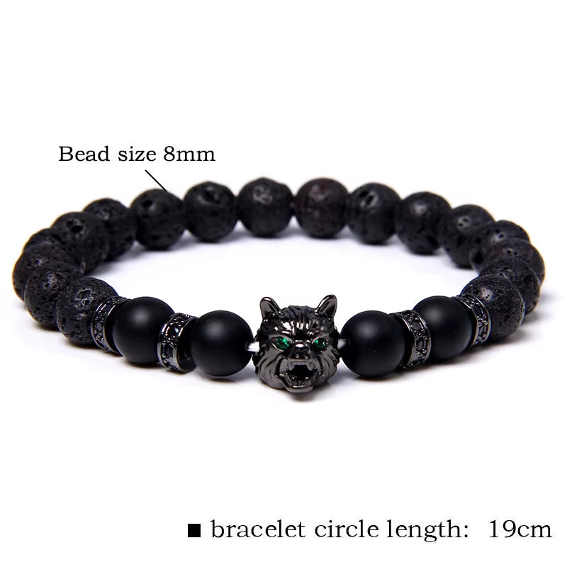 Wolf Charm  - Brave Tiger Eye & Black Lava Beads 