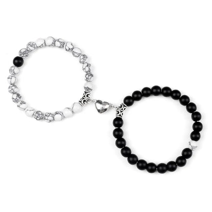 Charming 2Pcs Natural Stone Heart Bead Bracelets for Couples - Perfect Gift for Love and Friendship