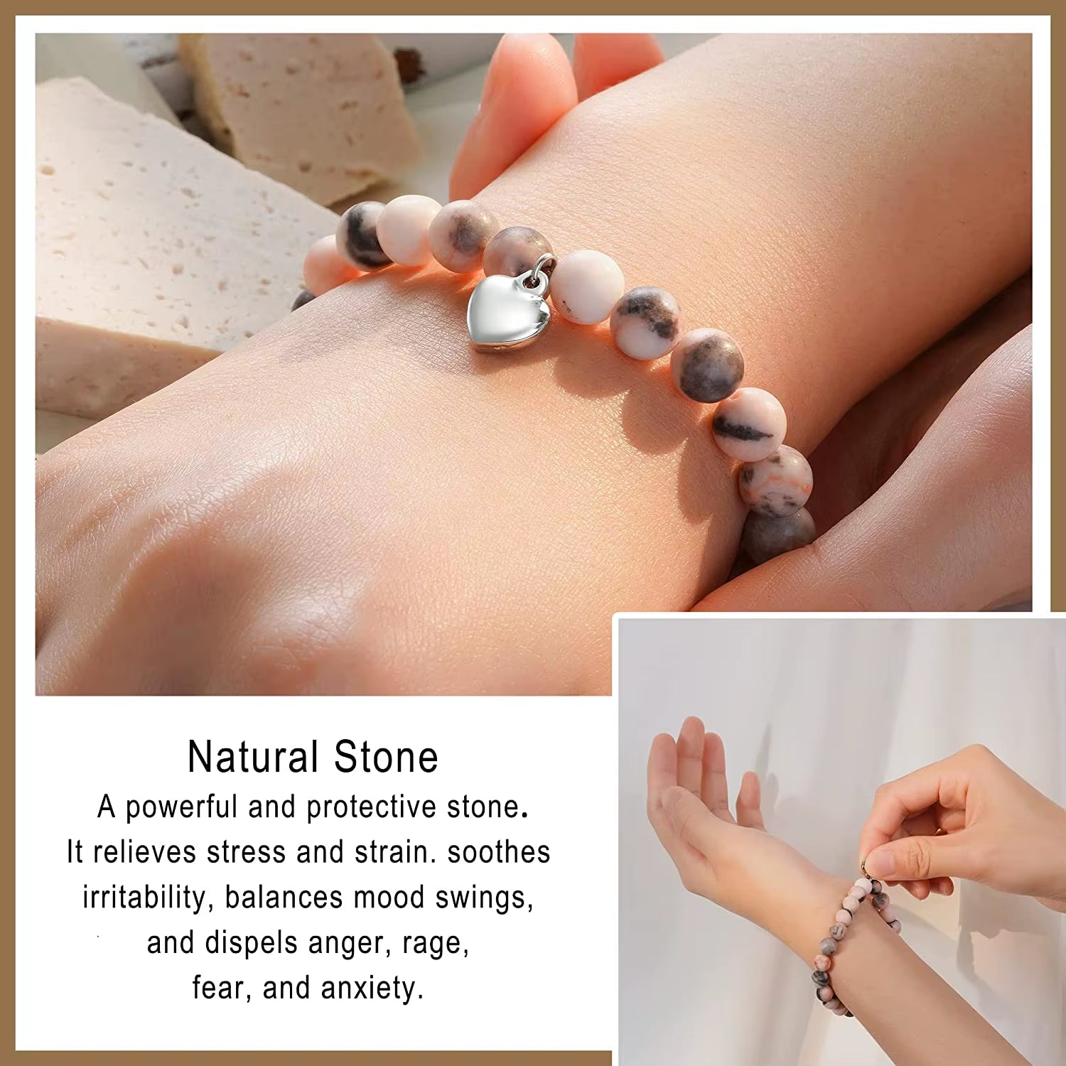 Natural Stone Heart Bracele for Sister Suitable as a Gifts on Birthday Graduation Mothers Day Christmas Valentines Day