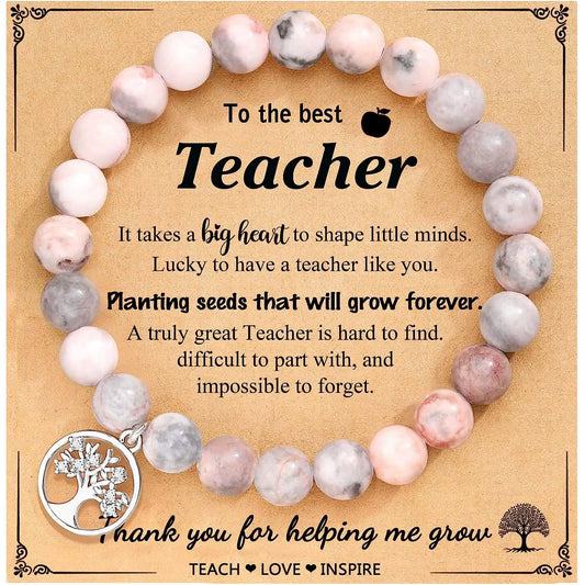 Natural Stone Teacher Bracelet Gifts for Women,Thank You Gifts for Teacher Meaningful Gifts for Women with Gift Message Card