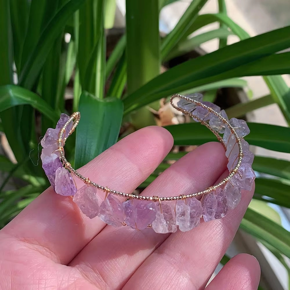 Amethyst, Citrine, and Quartz Crystals Healing Rock Cuff Bracelet - Fluorite