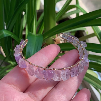 Amethyst, Citrine, and Quartz Crystals Healing Rock Cuff Bracelet - Fluorite