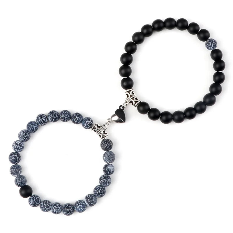 Charming 2Pcs Natural Stone Heart Bead Bracelets for Couples - Perfect Gift for Love and Friendship