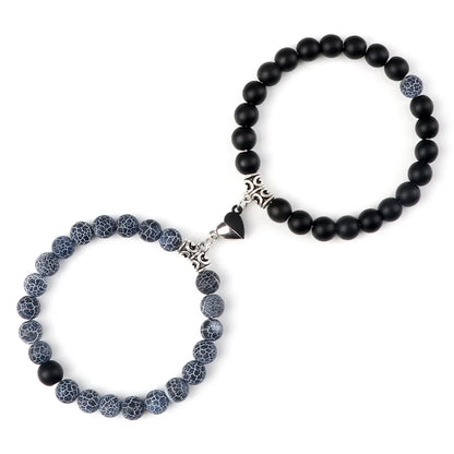 Charming 2Pcs Natural Stone Heart Bead Bracelets for Couples - Perfect Gift for Love and Friendship