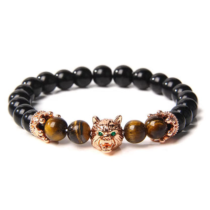 Embrace Your Spirit with the Wolf Charm Natural Stone Beaded Bracelet - Fashionable & Unisex Jewelry for Every Occasion