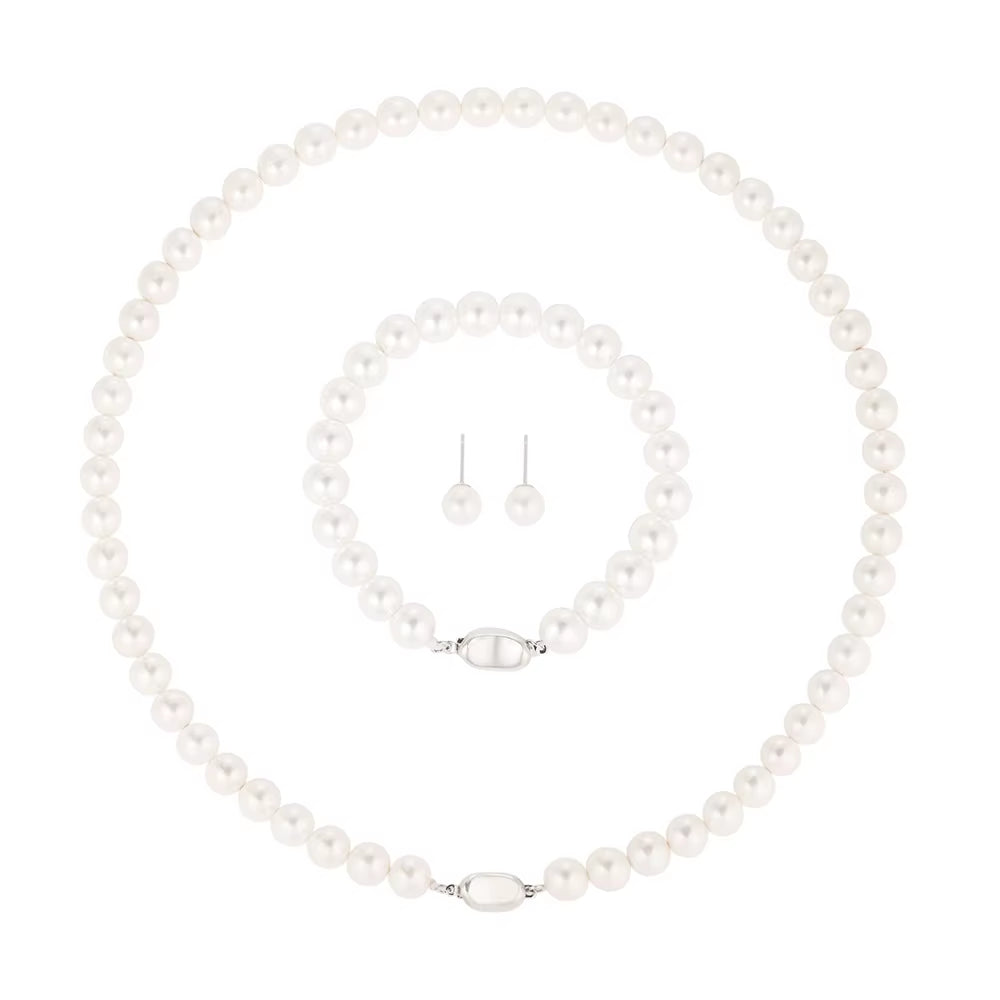 Elegant 4-Piece Women's Pearl Jewelry Set - Necklace, Earrings, and Bracelet for Timeless Style