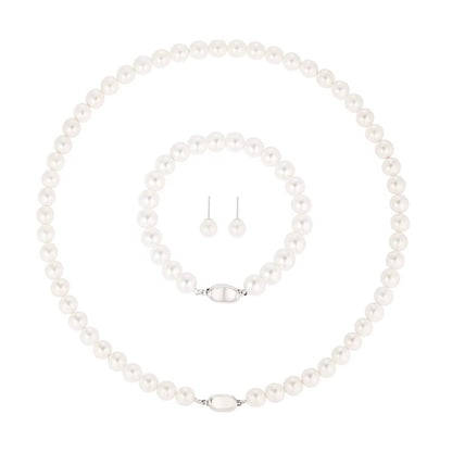 Elegant 4-Piece Women's Pearl Jewelry Set - Necklace, Earrings, and Bracelet for Timeless Style