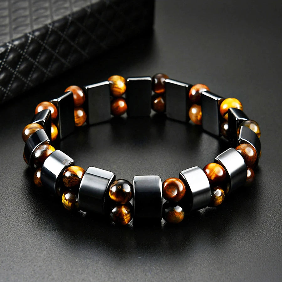 Transform Your Look with Our Stunning Double Hematite and Tiger's Eye Bracelets - Unisex Natural Stone Accessories for Every Occasion